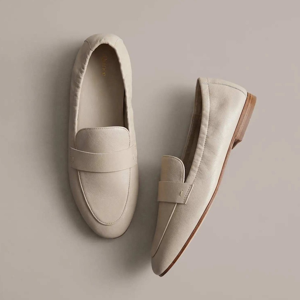 Quince Italian Leather Soft Loafer Cream Leather Elastic Heel Flats Size 7
